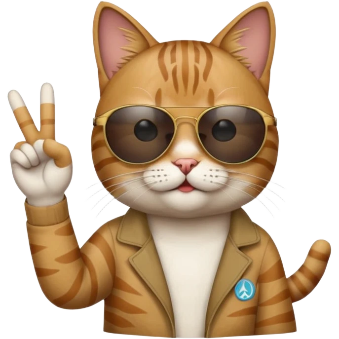 a cat wearing sunglasses a saying peace out on his head there would be written peace out and he will do the pose for peace out emoji