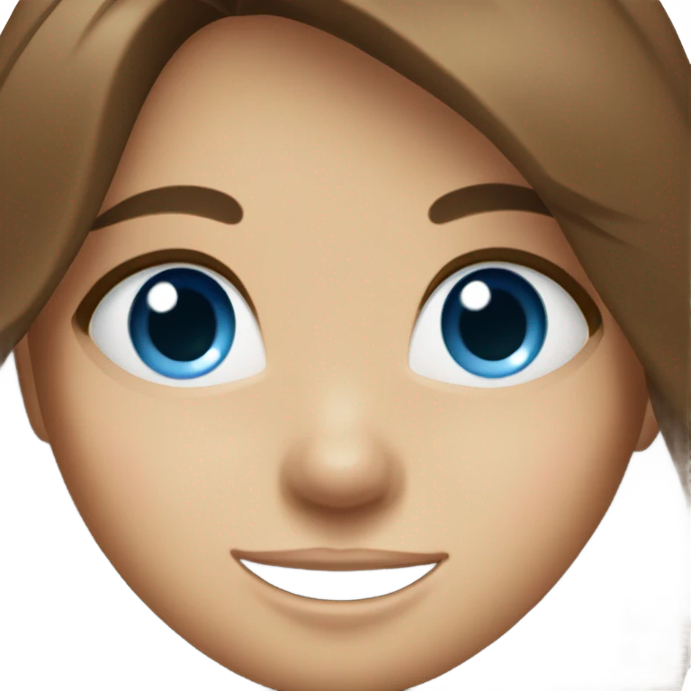 Girl with brown hair and blue eyes giggling emoji