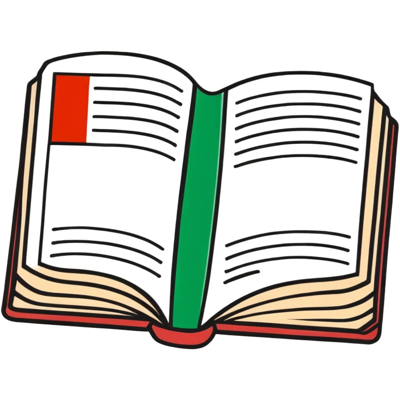 Dictionary book cover with German and Italian flags, labeled Deutsch-Italiano Dictionary emoji