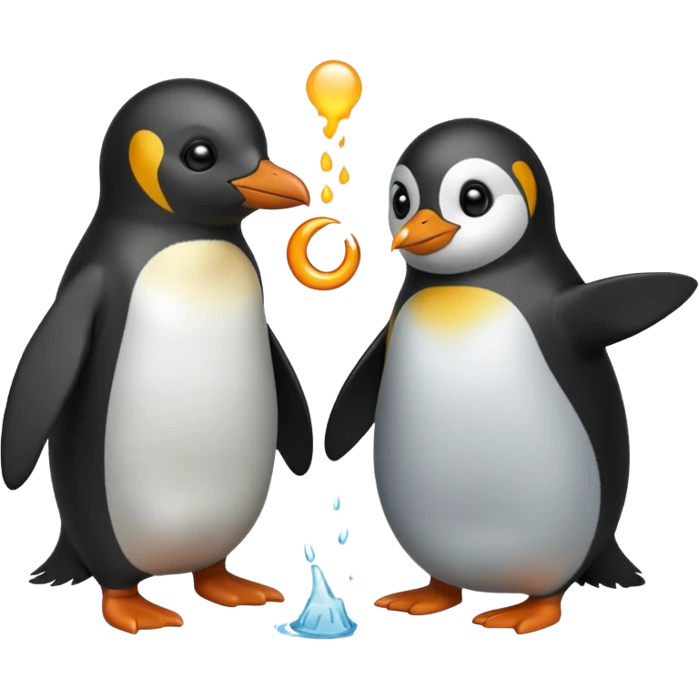 a penguin and a ringed seal in a cartoon battle, emoji style emoji
