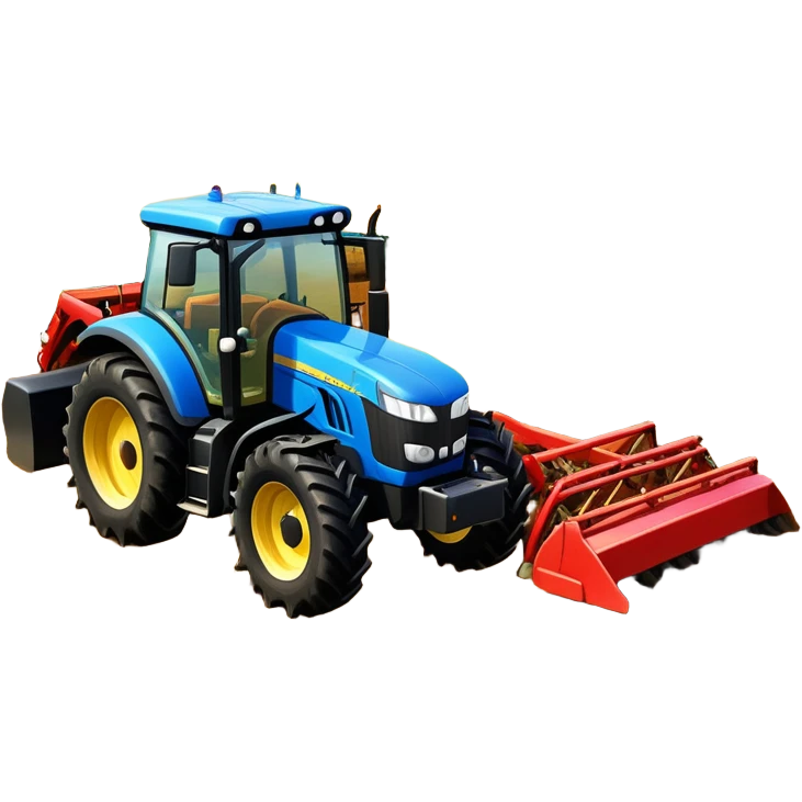 An icon representing a Farming Simulator 22, with a detailed tractor, plowing fields under a bright sky with a colorful rural landscape. The design includes farming tools, crops and barns, symbolizing the immersive experience of managing a farm. Transparent background. emoji