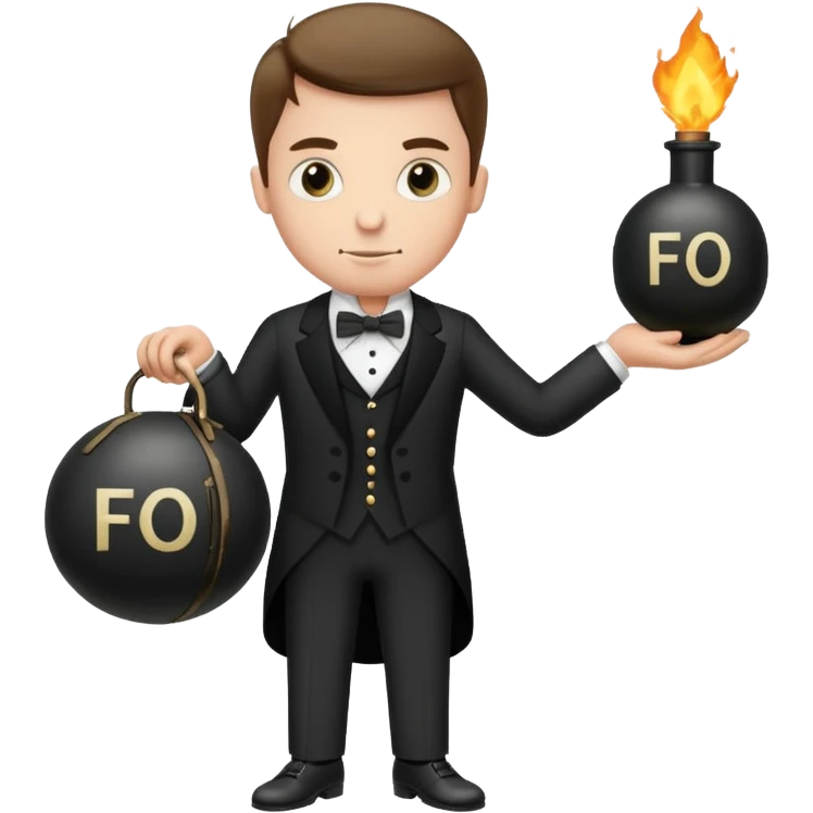 A butler holding an old-fashion bomb with the letters “FO” on the side emoji