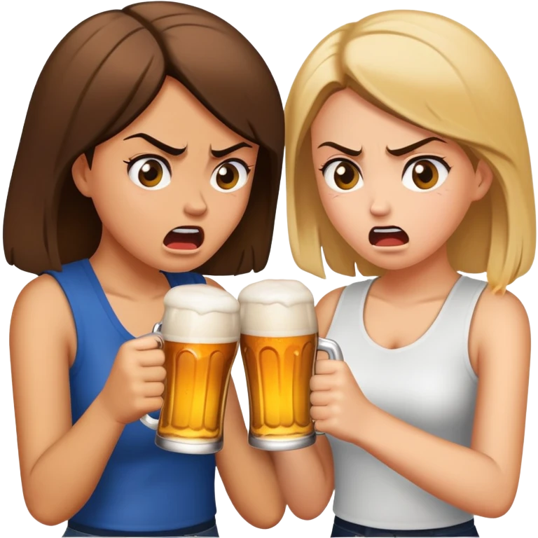 two girls arguing over a beer emoji