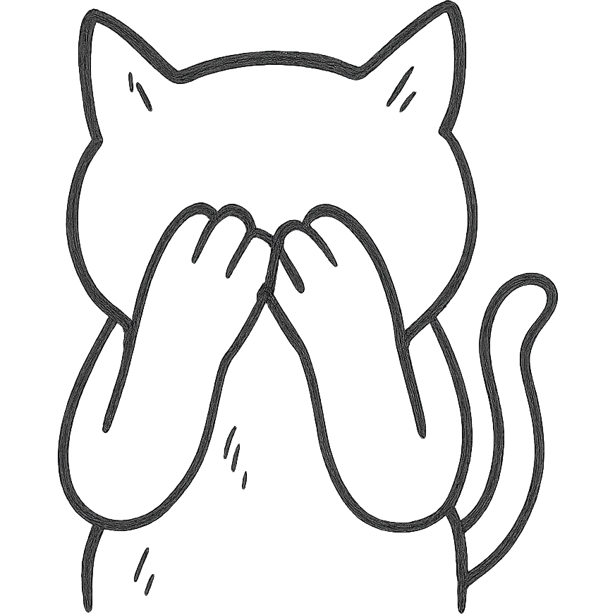 cat covering its face with its paws, hand drawn outline icon style emoji