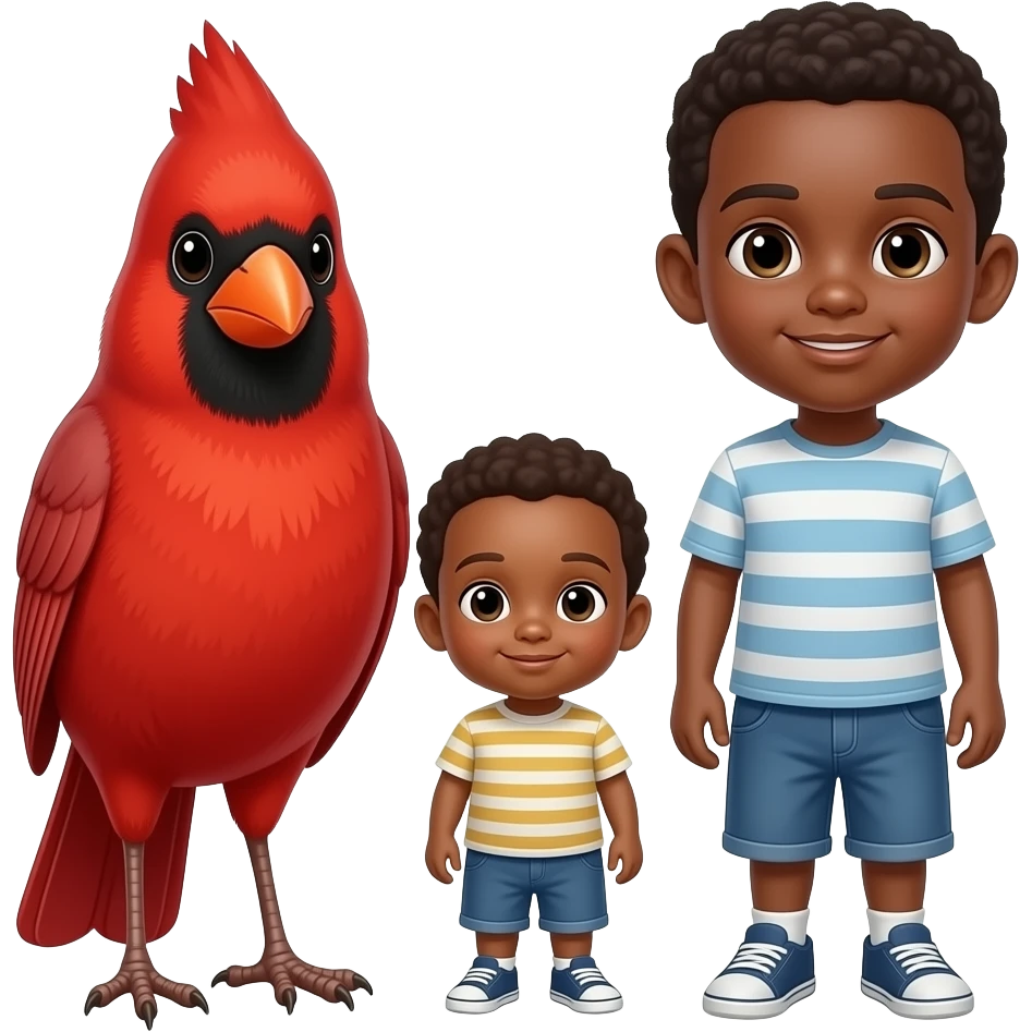 Red cardinal with an African American toddler and African American boy emoji