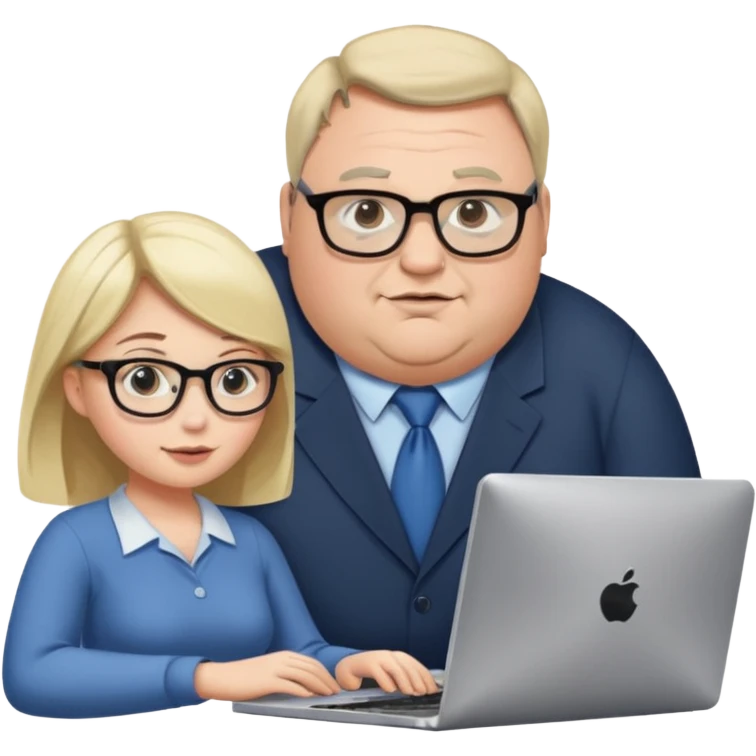 A girl helping a really fat man on the computer emoji