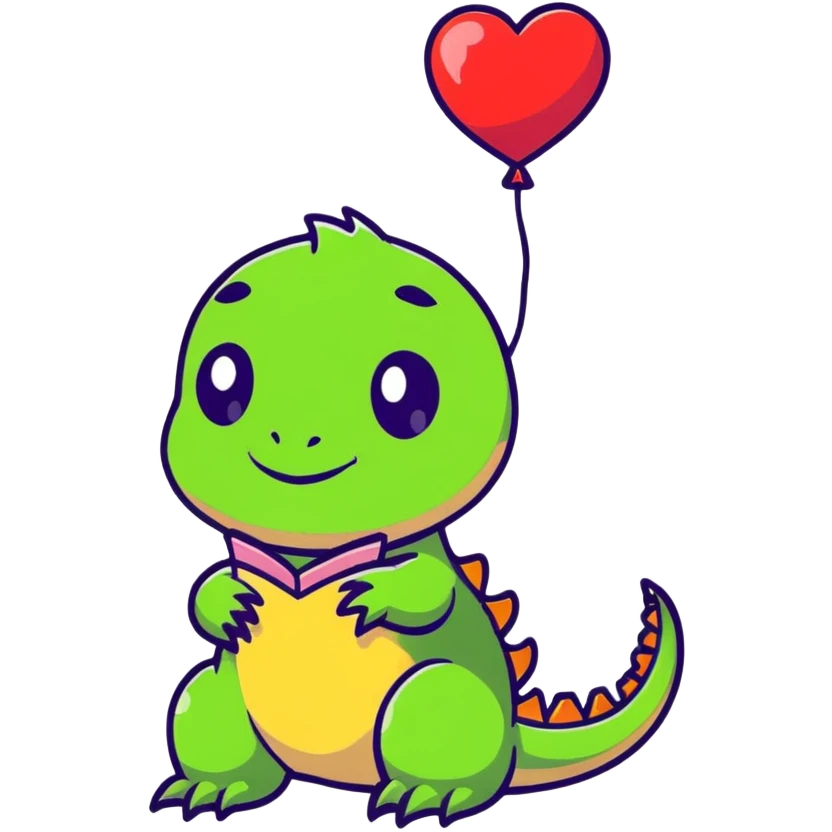 cute bearded dragon with heart balloon emoji