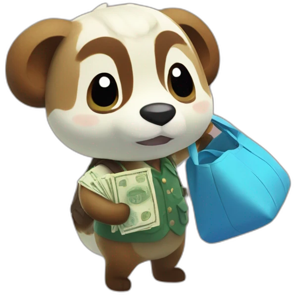animal crossing tom nook holding a bag of money emoji