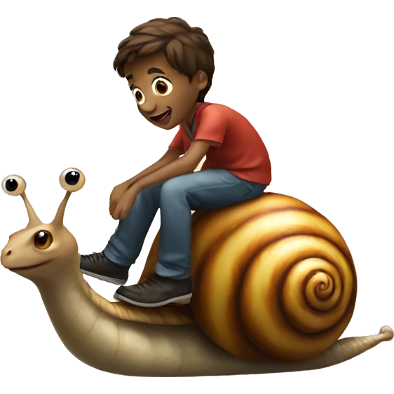 A boy riding a snail emoji