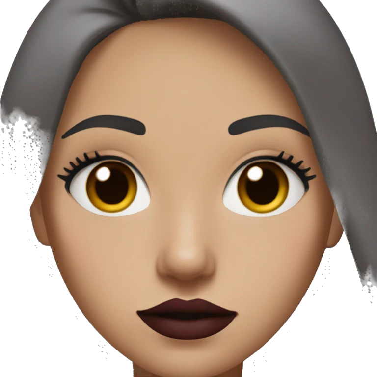 Girl with  medium brown hair, gray eyes, very light skin in black adidas sweatshirt with makeup eyelashes and dark red lipstick emoji
