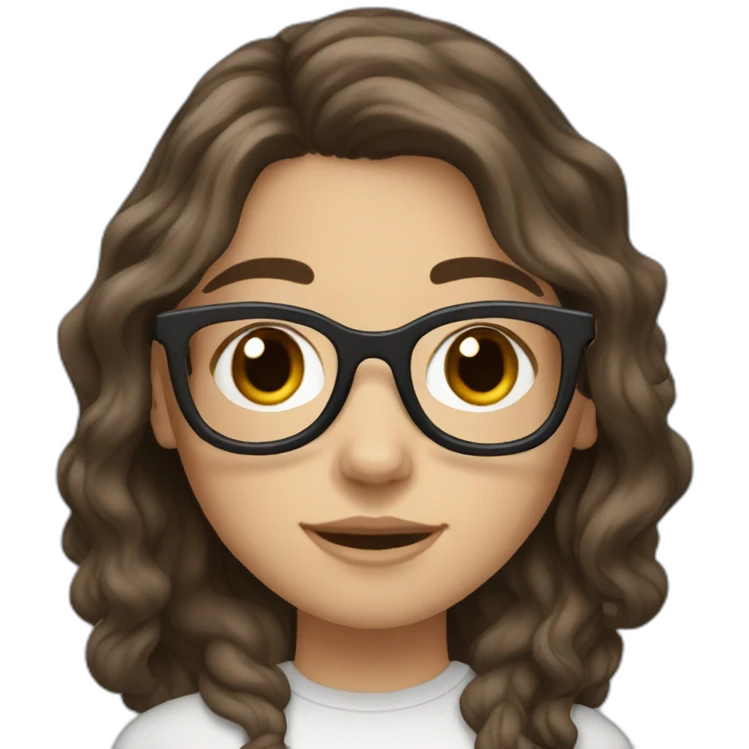White Girl with wavy dark brown long hair, brown eyes and glasses emoji