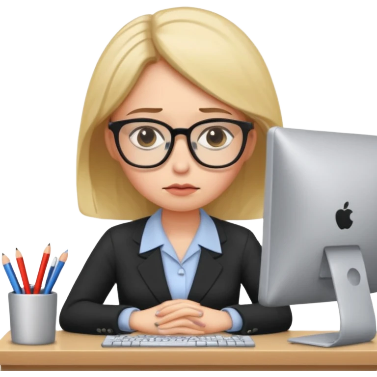 female office worker sad face on computer emoji
