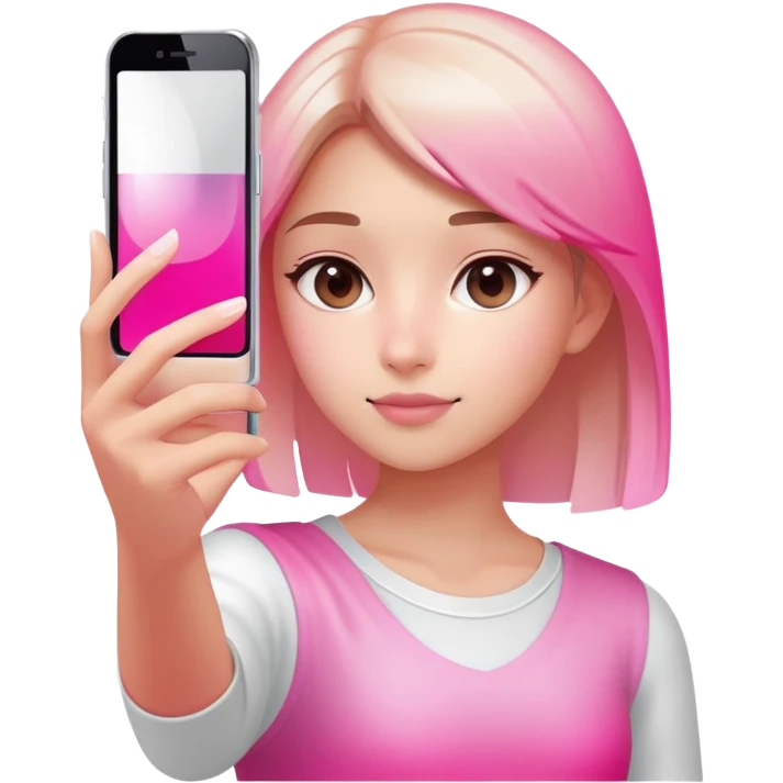 girl taking selfie, transparent glass with bright pink gradient from #FF335F to #FF99AA, highlights and reflections, minimalistic emoji