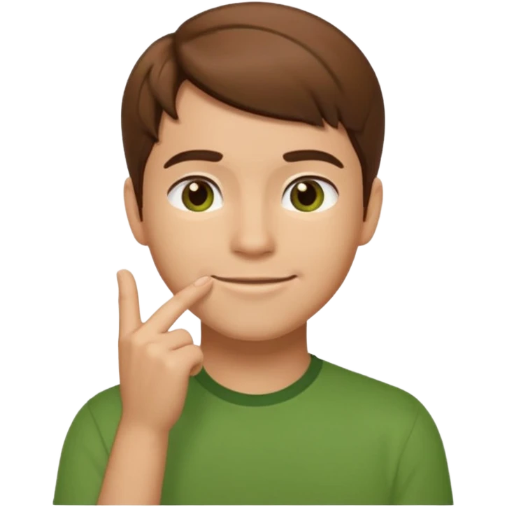 thinking emoji character of MatPat, hand on chin, brown hair, green shirt emoji