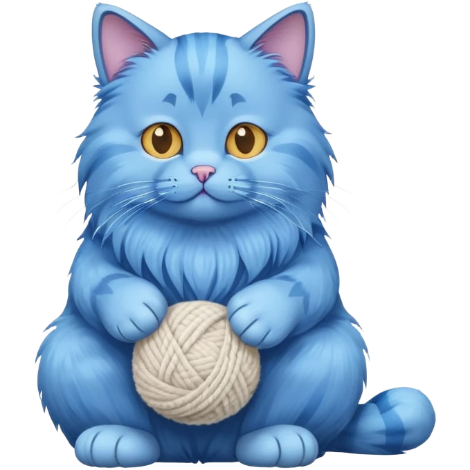 blue cat full body sitting with a wool ball emoji
