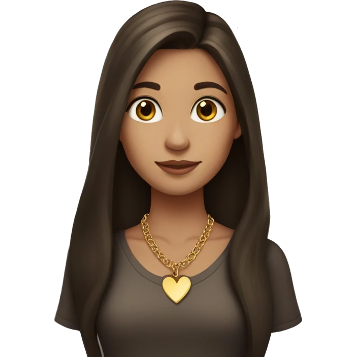 Brunette girl with long hair wearing gold heart necklace  emoji