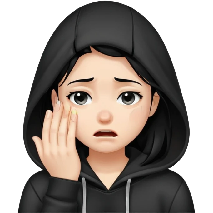 girl with black hair crying wearing a black hoodie emoji