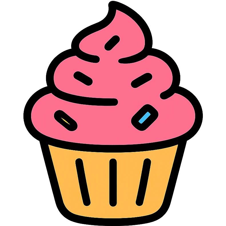 cupcake with swirled frosting and sprinkles, icon style emoji