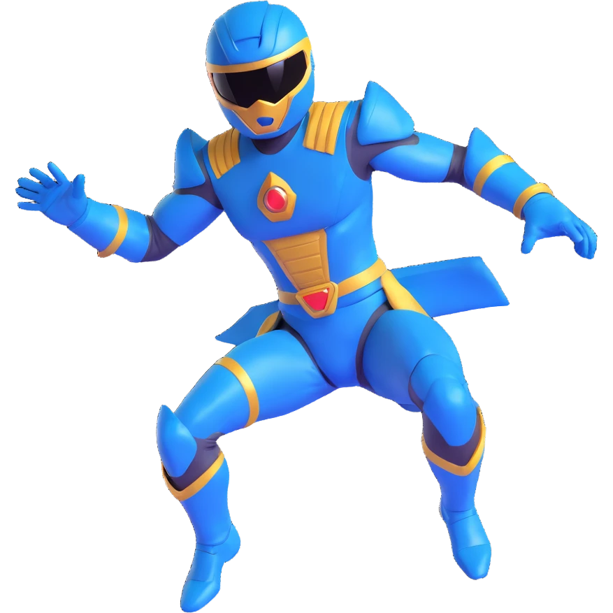 blue power ranger in dynamic pose, helmet and suit, no text emoji