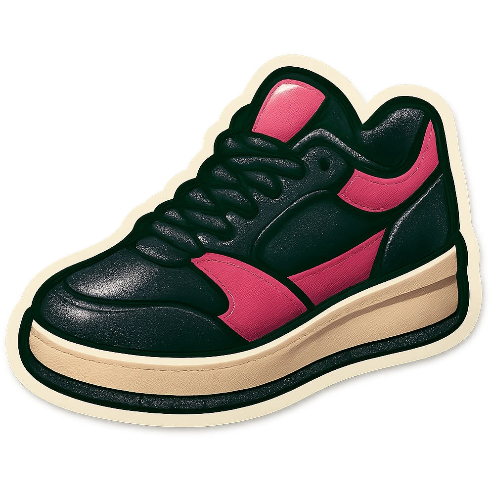 black and pink sneaker, fun and trendy, vintage sticker look emoji