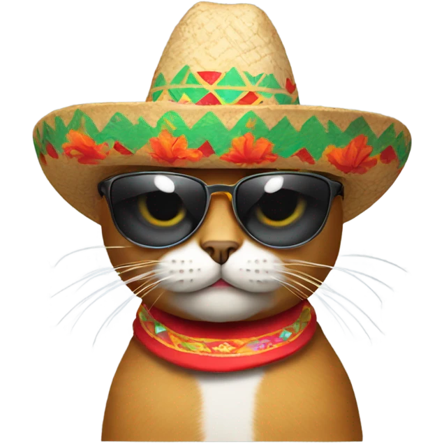 cat wearing a mexican hat with sunglasses emoji
