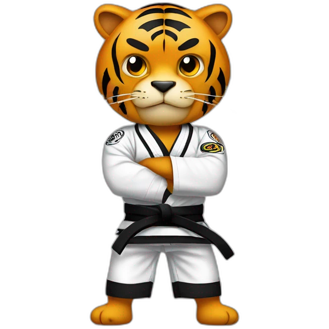 Tiger with evil face  jiu-jitsu black belt with his arms crossed emoji
