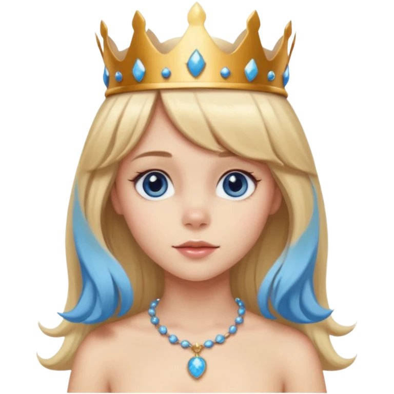 simple Blonde girl bust with bangs, long straight seductive hair and blue eyes, and a simple crown. giving cockerspaniel energy emoji