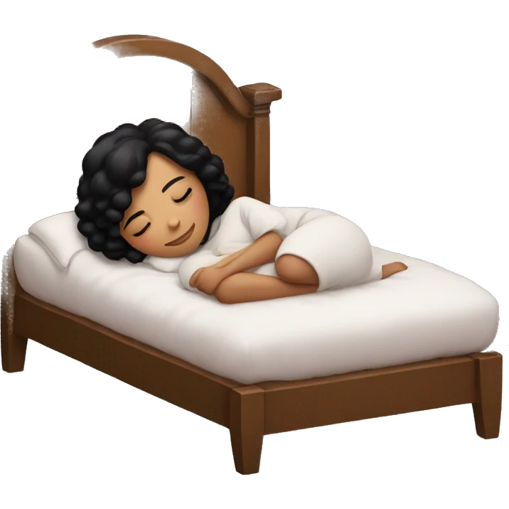 Girl with black hair sleeping in a cozy christmas bed emoji