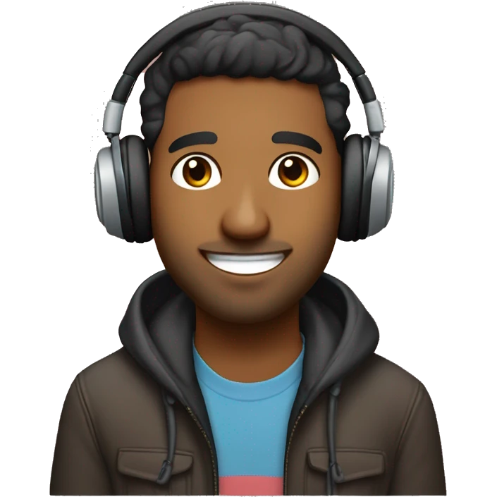 A brown man who loves to listen music with headphones on everytime and love to do photography and vlogging and is a software engineer for a canva project  emoji