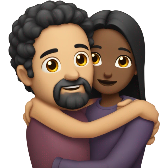 Bald man with black beard and girl with long black hair hug emoji