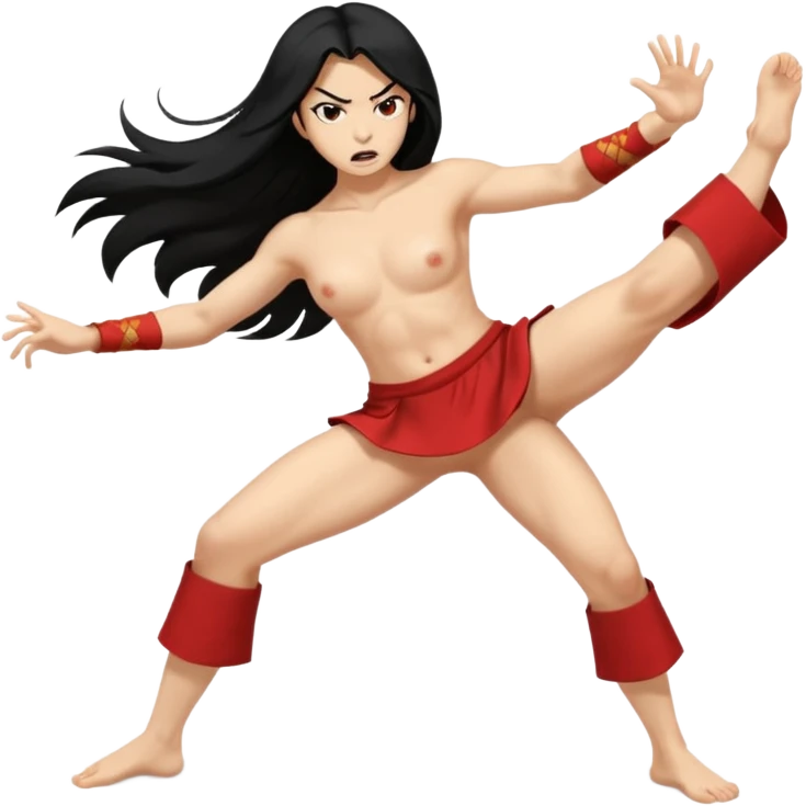 long black hair ((naked ))female big big boobs full body barefoot  ((black Thick pubic hair )) anger kung fu kicking ((Remove all clothes)) emoji