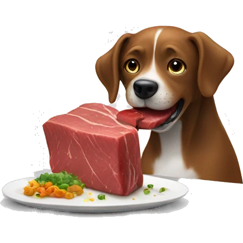 Dog eating a steak at the dinner table  emoji
