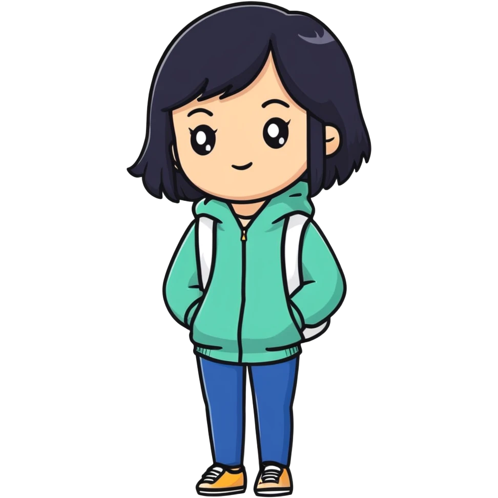 young woman with black hair, 25 years old emoji
