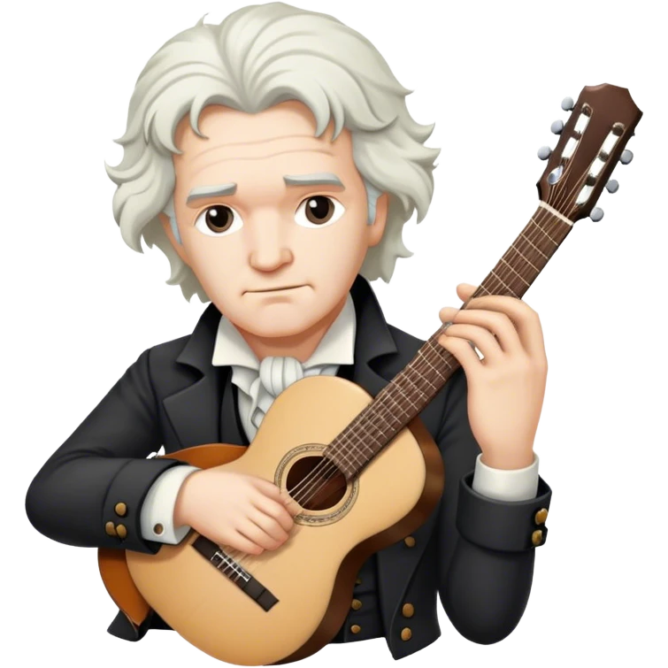 White haired Beethoven with guitar emoji