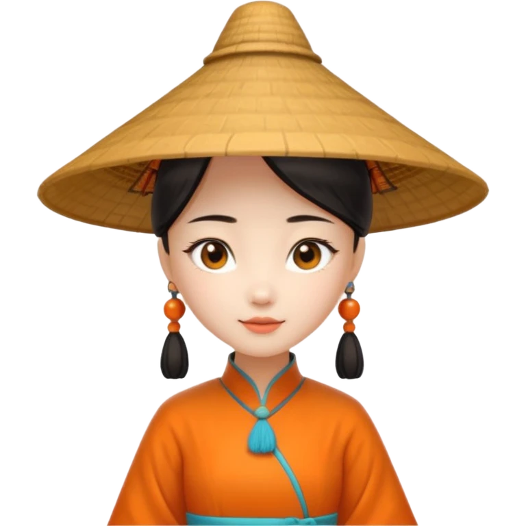 ancient chinese girl with conical hat, orange emoji