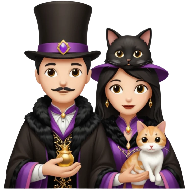 magician couple and their pet cat emoji