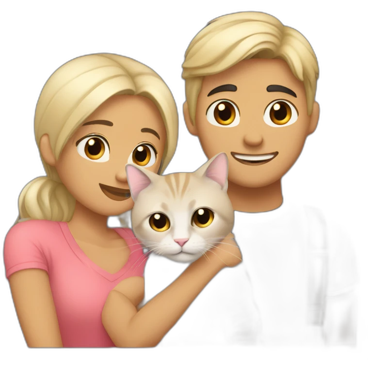 Gay male couple Latino Black hair Chilean and Australian blonde hair, with a cat in the middle emoji