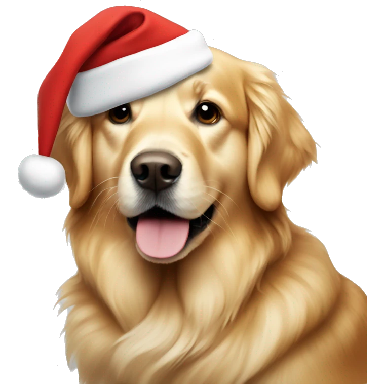 Golden retriever with Santa hat emoji