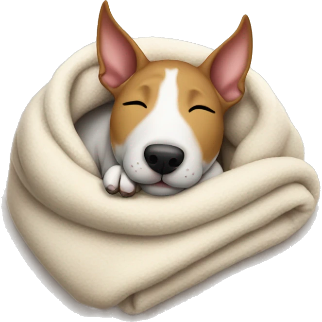 bull terrier sleeping cozy in blanket  emoji