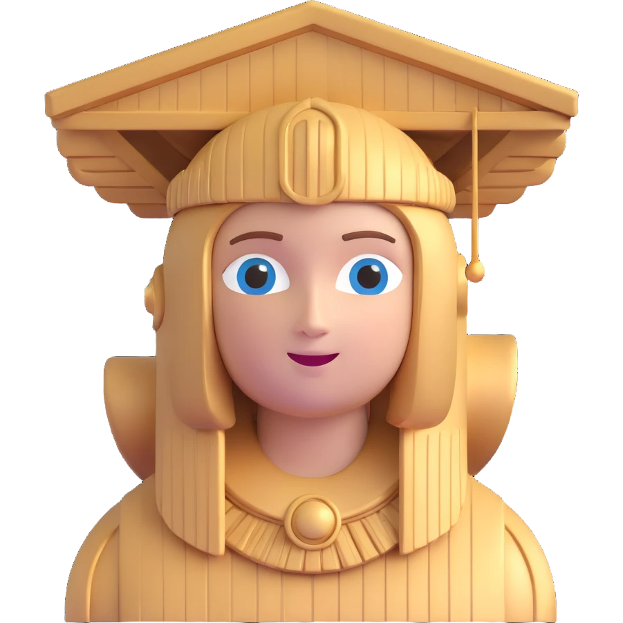 chatbot with Parthenon roof as hat, friendly face emoji