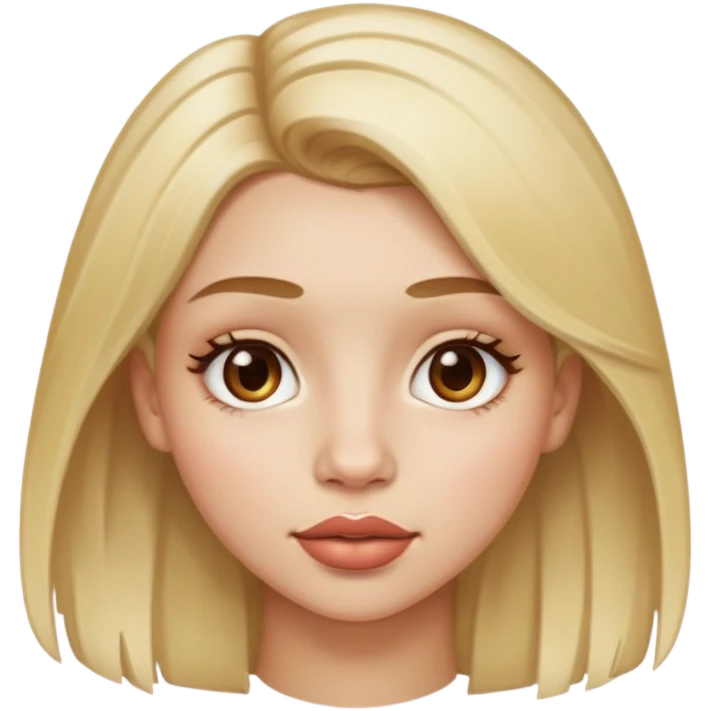 girl with hazel eyes, medium sized nose, big lips, light skin, blonde hair with light brown roots  emoji