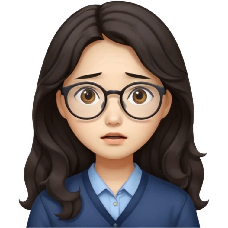  Korean female college student with a worried face , long wavy hair  emoji