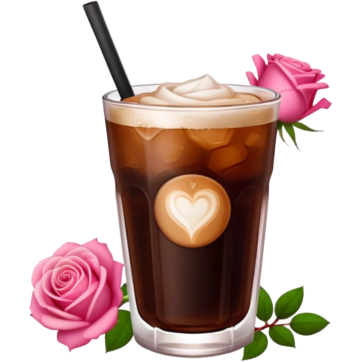 Cold brew coffee with roses pink red mini small size glas emoji
