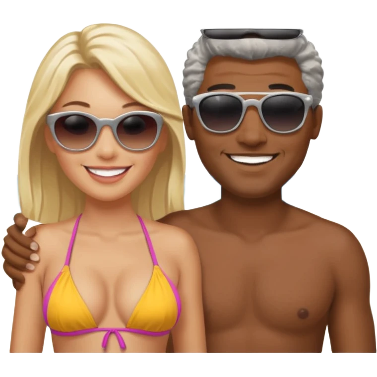 Black man salt n pepper hair smiling with blonde in love on beach emoji