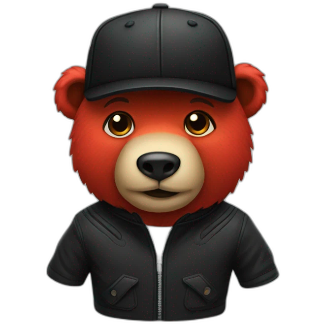 A red bear with black jacket and a black cap emoji