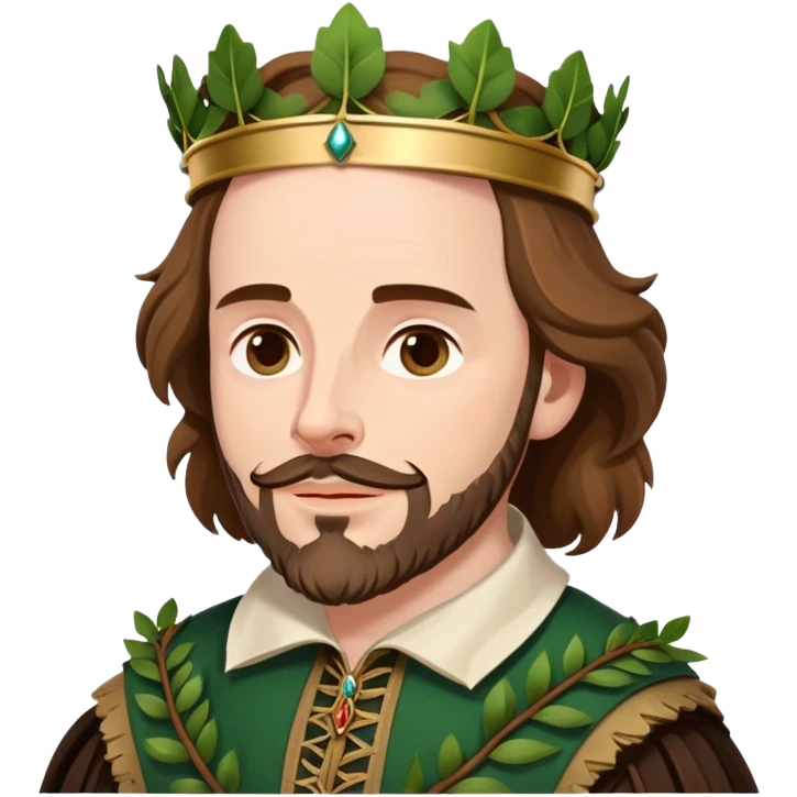 Shakespeare wearing a laurel wreath crown as the Bard emoji