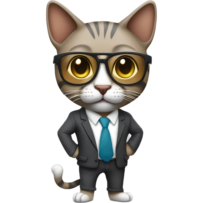 Mulatto hiphop confident business adult cat full body pfp with smart glasses and chill eyes emoji