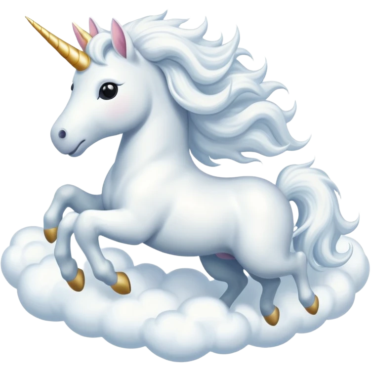 A unicorn flying through clouds, smiling dreamily emoji