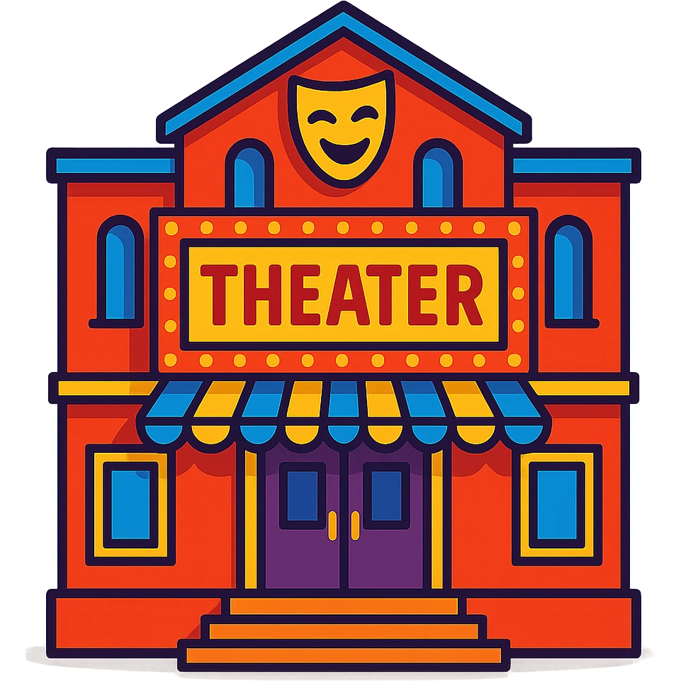 theater building, vibrant cartoon style emoji
