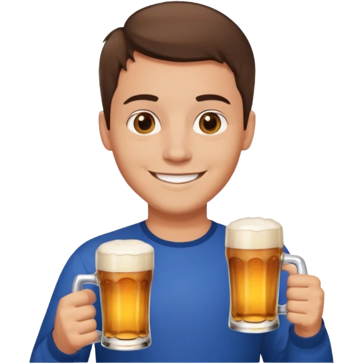 Brunette guy with short brown hair and light skin smiling with a pint of beer emoji